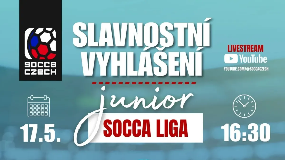 V neděli máme zpestření 10. KOLA SOCCA CZECH LIGY v podobě SLAVNOSTNÍHO VYHLÁŠENÍ SOCCA JUNIORŮ!